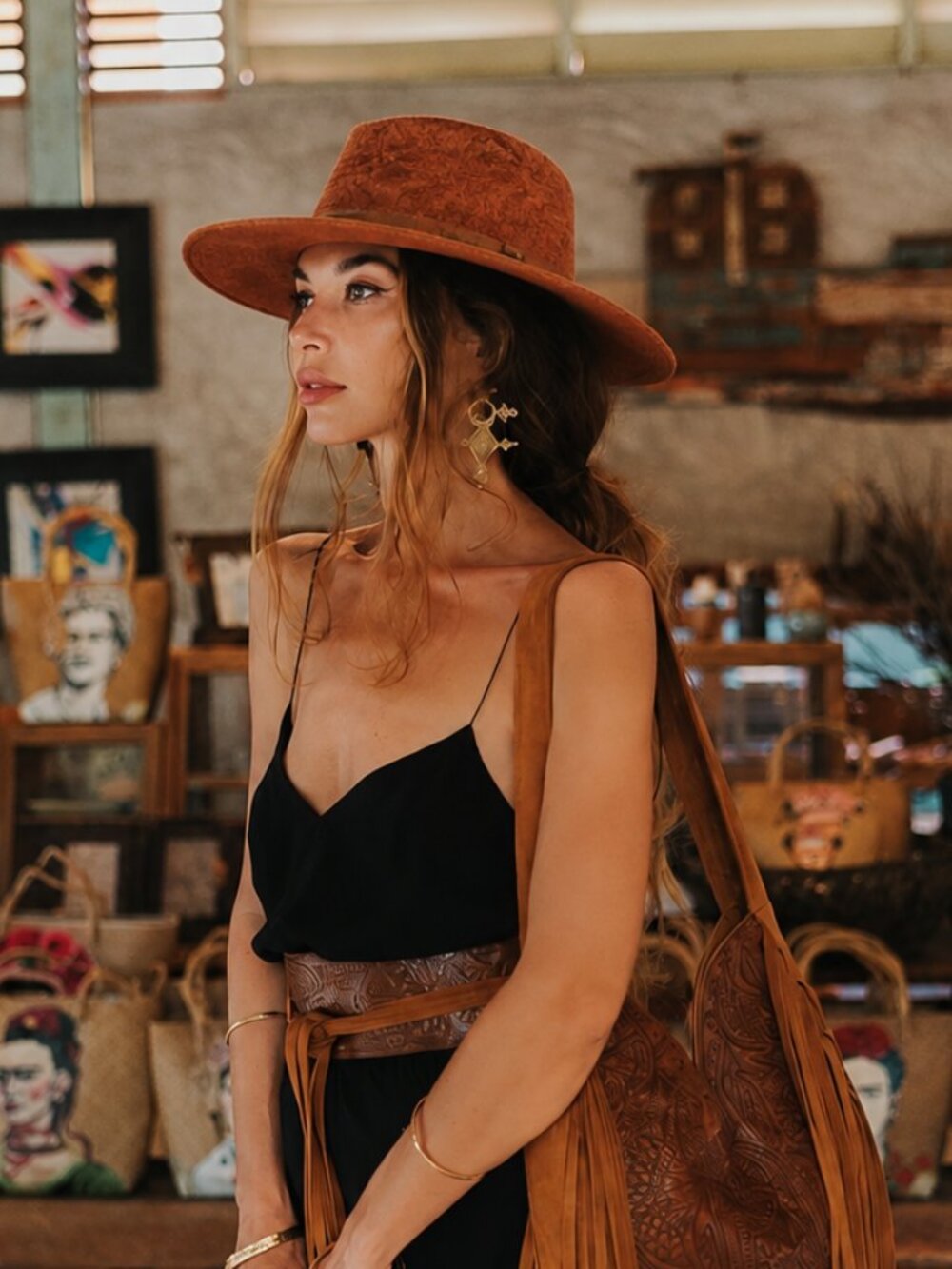 a.n.a Faux Suede Fedora Hat Rusty Brown, Boho Rancher